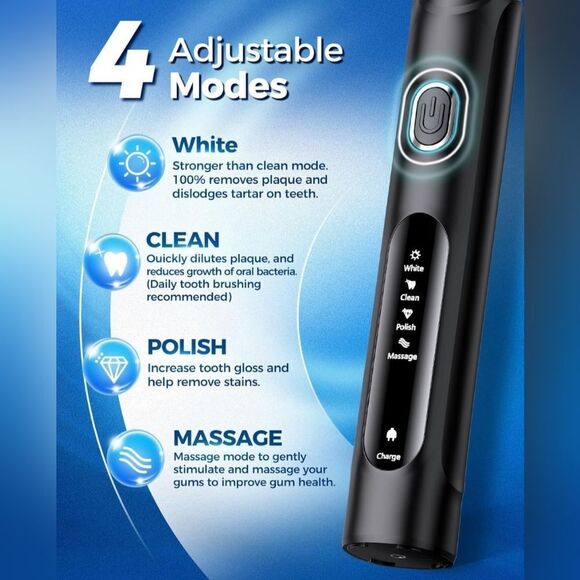 Rotating Electric Toothbrush for Adults with 8 Brush Heads (2 Types), 4 Modes - Picture 2 of 6
